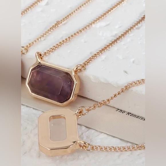 *FREE GIFT GIVEAWAY* NEW necklace, amethyst color stone, zinc alloy golden chain - Picture 2 of 2